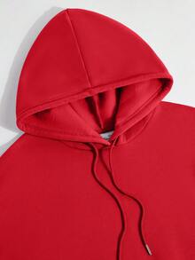 Conjunto de duas peças para casal, unissex, com capuz, blusa de algodão vermelha e fones de ouvido em formato de coração. Moletom com capuz, forro de lã, estilo doce e moderno, ideal para outono/inverno. Forro quentinho, capuz com cordão, modelagem relaxada, casual e versátil. Conjunto de duas peças perfeito para o frio. Blusa de manga comprida unissex. - Vermelho vivo + vermelho vivo - Ver 5