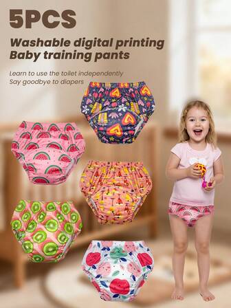 5 st återanvändbara tryckta potträningsbyxor för baby, pojkar och flickor, tvättbara