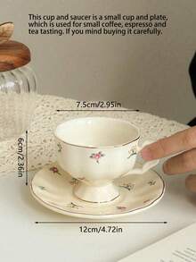 1件套法式玫瑰下午茶浓缩咖啡杯碟套装，复古小众高端陶瓷咖啡杯碟，瓷质茶杯 - 彩色 - 查看 4