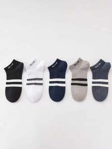 10 件/5 双男童青少年袜子，竖条纹和双条图案踝袜，适合休闲鞋，节日礼物 - 彩色 - 查看 4