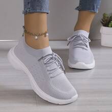 Women's 2026 Spring/Summer Bohemian Style Lightweight Non-Slip Breathable Slip-On Gray Casual Sports Shoes, Women's Outdoor Vacation Fitness Must-Have Casual Sports Shoes - Light Grey - View 9