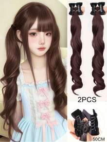 2pcs Fluffy Roman Curly Ponytail Wig Clips, Blonde & Black Lolita Double Ponytail - Multicolor - View 9