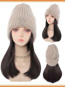 保暖针织帽假发，16英寸蓬松波浪卷发，采用耐热合成纤维制成，适合女性秋冬季佩戴。 - 彩色 - 查看 12