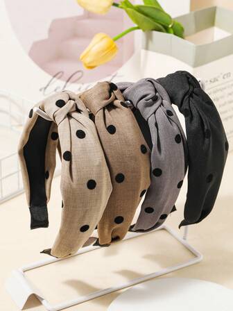 4 st/set färgglada prickiga hårband för kvinnor, breda knutna håraccessoarer, för dagligt bruk