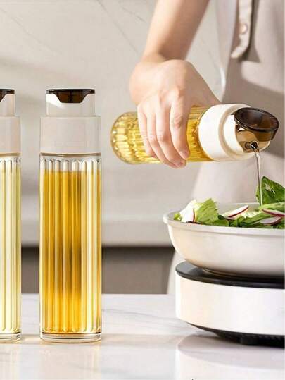 1pc Glass Oil Bottle, Kitchen Oil Container, Large Capacity Oil Dispenser, Sauce/Vinegar Seasoning Bottle, Leak-Proof Oil Can