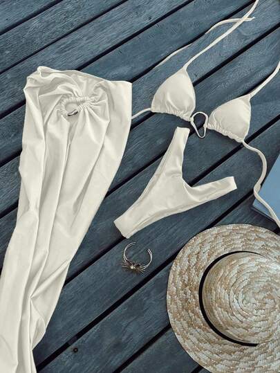 3件套性感纯色比基尼泳衣，女士款，情人节