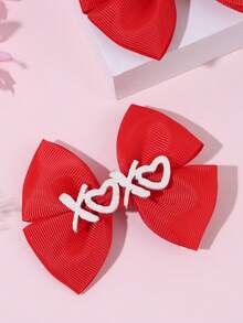 2 pièces Épingles à cheveux avec nœud papillon en tissu rouge, décorations de lettres XOXO scintillantes pour la Saint-Valentin. Accessoires de cheveux mignons et doux pour filles et femmes, pinces à cheveux, barrettes, accessoires pour la tête, idéal pour la Saint-Valentin - Multicolore - Voir 5