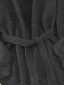 女士优雅休闲针织开衫，宽松舒适，时尚简约通勤毛衣外套，系带腰身上衣外套，散发经典复古气息，女士街头时尚外套 - 深灰色 - 查看 3