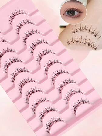 LIMEIKAI 10 Pairs Natural False Eyelashes – Wispy Anime Fairy Look, Lightweight Daily Makeup Lashes With Clear Band