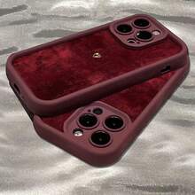 1个TPU材质时尚简约经典奢华复古优雅软酒红色天鹅绒心形图案手机壳，兼容苹果/17Promax/16/15/14/13/12/11/X/XR/XSMax/7G/8Plus，送给妻子/女友/闺蜜的礼物 - 紅色 - 查看 2