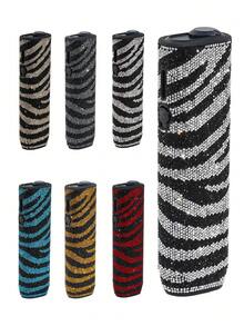 1 Set Luxury Rhinestone Zebra Pattern Protective Case For IQOS ILUMA I ONE & ILUMA ONE, 360° Full Coverage Diamond Zebra Design By Designer Hannah With 6,770 Rhinestones, Includes 1 Replacement Protective Shell Tool - Multicolor - View 3