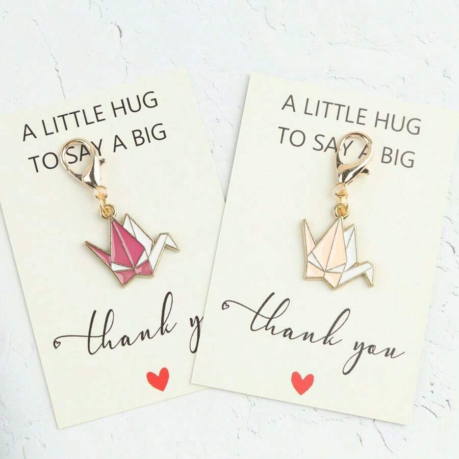 1pc/2pcs Origami Crane Keychain Pendant, Minimalist Design, Comes With Thank You Card, Decor For Bags, Handbags, Great Gift For Friends, Partners, Classmates - Multicolor - View 1