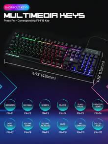 EIGIIS 1个游戏有线键盘，LED背光键盘，104键电脑PC游戏键盘，适用于PC/笔记本电脑，机械手感，台式电脑配件 - 彩色 - 查看 8