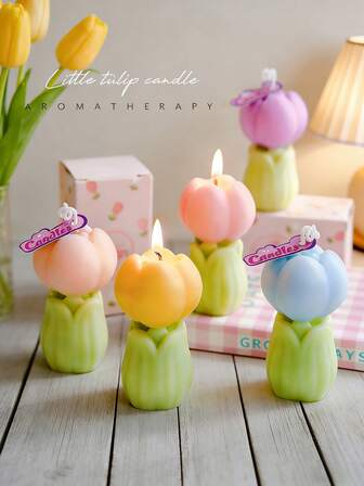 1pc/2pcs Adorable Tulip Scented Candle - Natural & Handmade,Smoke-Free & Long-Lasting ,4 Fragrances (Lavender Included), Cute Room Decor/Gifts For Women/Wedding Favors/Valentine's Gifts /Birthday Gifts/Thank-You Gifts