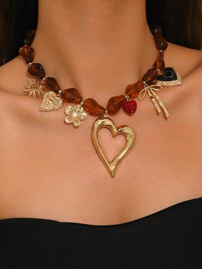 1pc Luxurious Vintage Thick Irregular Beaded Necklace, Colorful Decorative Choker Necklace, Fashion Charm Jewelry For Women, Suitable For Daily Wear, Dates, Parties, Music Festivals