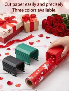1 pieza Cortador de papel de regalo del Día de San Valentín - Cortador de envoltura de regalo, cortador de papel suave, herramienta de manualidades para envolver regalos, diseño de cuchilla, fácil de cortar rollos de papel de regalo, adecuado para fiestas festivas, cumpleaños y aniversarios - Multicolor - Ver 5