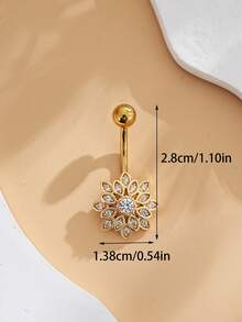 1件装不锈钢太阳形锆石镶嵌肚脐环，经典肚脐穿刺饰品，适合日常佩戴 - 太陽花 - 查看 6