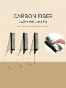 Bộ 3 lược chải tóc có đuôi nhọn - Lược tạo kiểu bằng sợi carbon chịu nhiệt, lược răng nhỏ gỡ rối, có đuôi nhọn bằng thép không gỉ màu đen/hồng, cán kim loại, phù hợp với các kiểu tóc thông thường - Món quà lý tưởng cho ngày Valentine, thiết kế thời trang. - màu đen - Xem 8