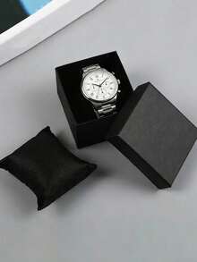 1pc Creative Minimalist High-End Watch Box, Solid Color Leather Texture Square Watch Packaging Gift Box With Pillow, Suitable For Watches, Bracelets, Jewelry, Valentine's Day Gift - Black - View 8