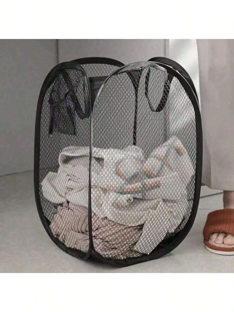 1pc Foldable Laundry Basket, Portable Mesh Home Storage Basket, Dirty Clothes Organizer, Bathroom Hanging Storage Basket, Laundry & Bathroom Supplies, Bathroom Accessories - Multicolor - View 1
