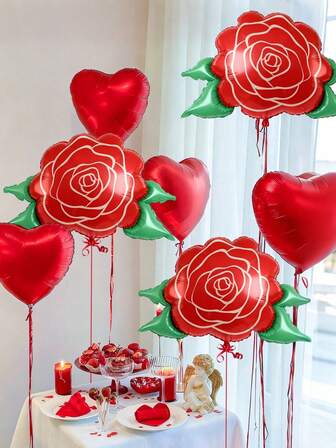 1/3/5 st matta rosballonger, inkluderar röda rosballonger, lämpliga för födelsedagsdekorationer, brudfest, bröllop, förlovning, årsdagar, födelsedagar, alla hjärtans dag-dekorationer, möhippa, dusch, flickfödelsedagsfest, prinsessfest, tebjudningsdekorationer, fotorekvisita, inomhus- och utomhusbakgrundsdekorationer