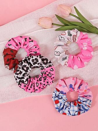 4 st. Alla hjärtans dag-sminkband i satin med tvåfärgat tryck, perfekt present till kvinnors vardagskläder och fester, med rosor, hjärtan, rosett och läppar i olika färgkombinationer.