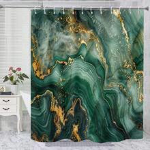 Set perdea de duș pentru baie 1 buc/4 buc, decor baie cu model de marmură verde, covoraș baie, include 12 cârlige, decorațiune interioară, cadou - Verde - Vizualizare 5