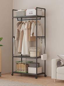 多功能衣架，独立式衣架，鞋衣收纳整理架，独立衣柜，带挂钩，可移动，玄关家具收纳架，卧室衣物收纳架 - 彩色 - 查看 4