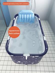 1个便携式现代折叠浴缸，高度隔热，配有充气靠背、坐垫和排水管（颜色随机），适用于冷热水疗法、桑拿和冰浴，可全身浸泡，耐用可折叠水疗浴缸，加厚设计，节省空间，易于存放，是家庭水疗和豪华浴室的理想之选，也是居家沐浴的完美选择。