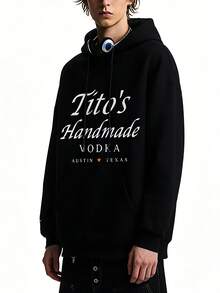 Men's Tito's Handmade Vodka Graphic Hoodie – Black Pullover Sweatshirt | Front & Back "Tito's Handmade Vodka " Print,  Relaxed Fit Mens Casual Streetwear | Tito's Merchandise, Texas-Themed Apparel | Comfortable Daily/Lounge/Casual Outfits | Fabric For All-Day Coziness | Stylish Alcohol-Branded Mens Hooded Sweatshirt - Black - View 4