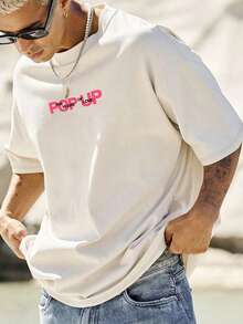 男士宽松版型个性化英文印花圆领短袖T恤 | 精致设计 | 夏季必备 | 易于搭配 - 白色 - 查看 4