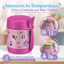 MAGMALIFE Contenedor Térmico para Alimentos MealGo , Disney Minnie  300ml (10oz), Acero Inoxidable Doble Pared, Con Cuchara/Tenedor, Mantiene Frío y Caliente, Boquilla Ancha, Antiderrames, Ideal para Niños - Rosa Roja - Ver 3