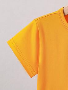 少女卡通印花休闲百搭日常短袖T恤 - 橘色 - 查看 5