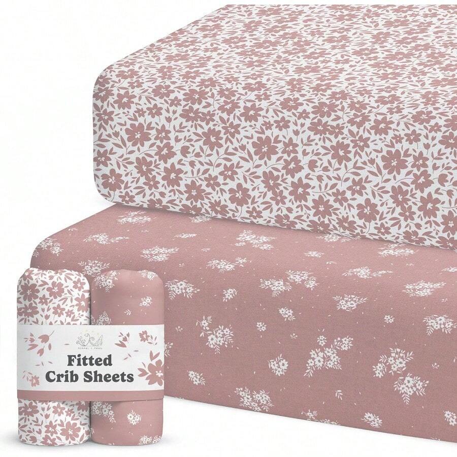 Sorrel + Fern - Crib Sheet for Standard Crib Mattress Premium Fitted Sheets - Buttery Soft Cotton Blend - Antique Rose - Rosaantigua - Ver 1