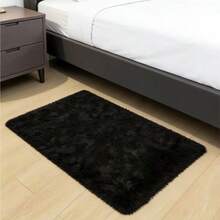 1pc Luxury Black Fluffy Carpet, Decorative Rug, Carpet Living Room, Kitchen Mat, Carpet For Bedroom, Bathroom Mat