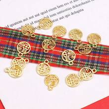 30pcs Hollow Blessing Plaque Accessories, DIY Jewelry Supplies, Blessing Character Woven Bracelet, Necklace, Beading, Bag Pendant (Approx. 1cm Diameter) - Multicolor - View 4