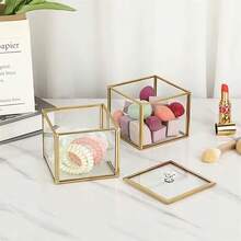 1 pieza Caja de joyería rectangular de vidrio con decoración de cadena dorada vintage - Cierre con cremallera segura, exhibición transparente para aretes, anillos, collares, pulseras - Organizador de joyas y almacenamiento elegante para el hogar - ORO - Ver 9