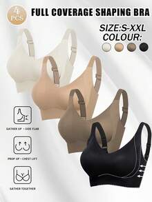 4PCS EssElegance Push-Up Seamless Bra Set - Adjustable Straps & Wire-Free Support For Daily Wear, Removable Pads, Nylon Fabric For Smooth Silhouette, Elegant Neckline Design, Ultra-Soft Breathable Fabric - Nhiều màu - Xem 8