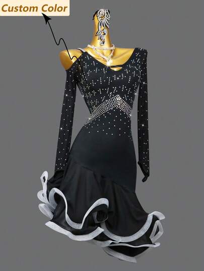 ABC Dancing New Long Sleeve Latin Dance Dress, Women's Sports Performance Outfit, Girls Outdoor Clothing, Skirt, Sexy Practice Wear