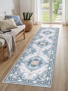 1PC Pastel Green Rugs,Bohemian Style, Crystal Velvet Jelly Base Runner Rug,800gsm, Non-Slip Backing, Area Rug, Mat For Living Room, Carpet For Bedroom, Machine Washable Low-Pile, Kitchen Hallway Dining Office, All-Season - Pastel Green - View 1