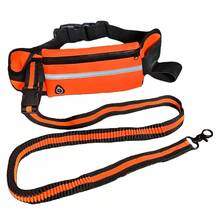 1条带拉链腰包的免手持狗绳，双层加厚手柄和耐用弹力绳，适合散步、慢跑和跑步宠物训练牵引绳[新版本] - 玫紅色 - 查看 3