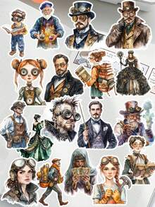 19pcs Watercolor Deer Antler Skull Face Mask Girl Witch/Vintage Steampunk Character Girl Graffiti Stickers, Stationery Box Notebook Stickers, Planner Decorative Stickers, Phone Case Luggage Guitar Stickers, Sports Water Bottle Decorative Stickers - Multicolor - View 2