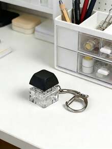 1pc Funny Keyboard Cap Keychain, Acrylic Stress Relief Toy Key Chain, Suitable As Stress Relief Gift For Friends - Black - View 4