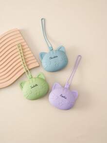 1 pieza Soporte de chupete de silicona personalizado con nombre para bebé, bolsa de almacenamiento de chupete portátil con forma de gato lindo, accesorios para bebé - Multicolor - Ver 4