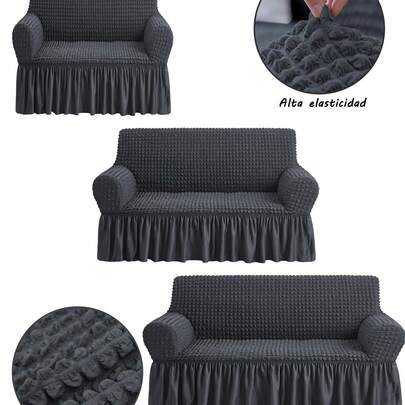 StyleTribe 1/2/3/4 Plazas de funda de sofá de tela elástica 3D con diseño de burbujas, falda decorativa, lavable, con buena elasticidad, fácil de instalar, suave al tacto y resistente a la suciedad. Ideal para salones, dormitorios, oficinas, entre otros espacios. Especialmente adecuada para lugares con mascotas como gatos y perros. Disponible en varias tallas.