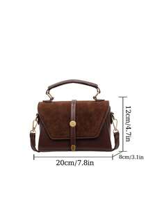 新款秋冬系列女士手提包，采用麂皮拼接设计；高品质简约单肩包，饰以金属扣环，咖啡棕色，搭配可调节肩带，打造全新都市通勤风格。 - 咖啡棕 - 查看 6