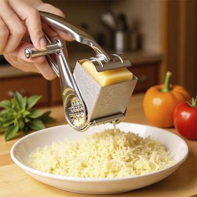 Premium Stainless Steel Cheese Grater - Manual Rotary Cheese Shredder With Replaceable Blades, Durable Metal Kitchen Tool, Easy Cheese Preparation For Home And Restaurant Use, Cheese Grater