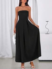 Cocktail Dresses For Women Summer Formal Elegant Tube Top Strapless Spring Wedding Guest Party Midi Dress - 黑色 - 查看 6