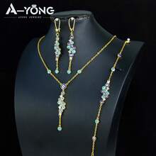 Luxury Dubai Gold Color Necklace Bracelet 21k Gold Plated Saudi Muslim Fashion Zirconia Choker Arab Women Wedding Party Jewelry - Jewelry Sets - View 7