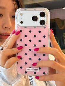 可爱波点亮面果冻防震手机壳，兼容 17 Air 11 12 13 14 15 16 Pro Max，IMD 防震保护壳 - 粉紅色波點 - 查看 2
